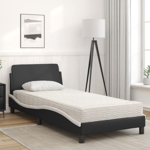 HEFZGDB Bett mit Matratze Schwarz und Weiß 90x200 cm Kunstleder Jugendbett Gästebett Familienbett Einzelbett für Herberge Wohnbereich Schlafzimmer Gästezimmer von HEFZGDB