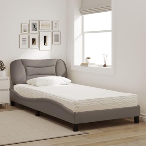 HEFZGDB Bett mit Matratze Taupe 100x200 cm Stoff Guest Bed Gästebett Bettgestell Doppelbett für Herberge Schlafzimmer Gästezimmer Wohnbereich von HEFZGDB