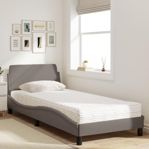 HEFZGDB Bett mit Matratze Taupe 90x190 cm Stoff Jugendbett Gästebett Bettgestell Ehebett für Gästezimmer Wohnbereich Herberge Schlafzimmer von HEFZGDB