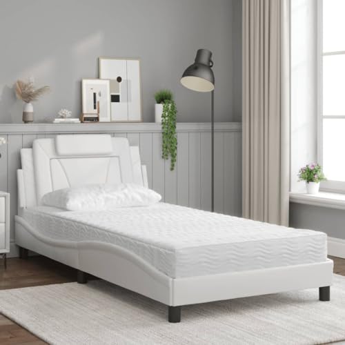 HEFZGDB Bett mit Matratze Weiß 100x200 cm Kunstleder Bette Gästebett Bettgestell Bettrahmen für Schlafzimmer Wohnbereich Herberge Gästezimmer von HEFZGDB
