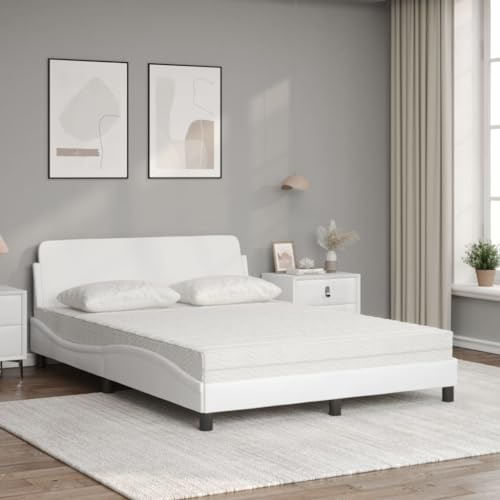 HEFZGDB Bett mit Matratze Weiß 140x200 cm Kunstleder Jugendbett Gästebett Familienbett Einzelbett für Herberge Wohnbereich Schlafzimmer Gästezimmer von HEFZGDB
