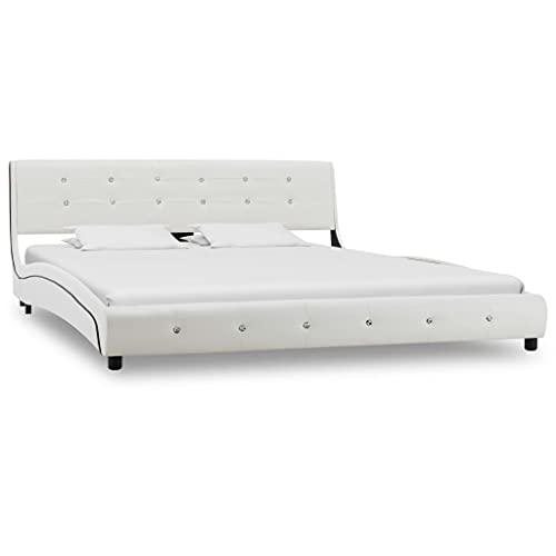 HEFZGDB Bett mit Matratze Weiß Kunstleder 160 x 200 cm Bette Gästebett Bed Frame Doppelbett für Gästezimmer Schlafzimmer Herberge Wohnbereich HEFZGDB Bett mit Matratze Weiß Kunstleder 160 x 200 cm Bette Gästebett Bed Frame Doppelbett für Gästezimmer Schlafzimmer Herberge Wohnbereich von HEFZGDB