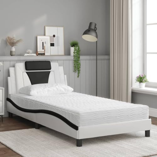 HEFZGDB Bett mit Matratze Weiß und Schwarz 100x200 cm Kunstleder Bette Gästebett Bettgestell Bettrahmen für Schlafzimmer Wohnbereich Herberge Gästezimmer von HEFZGDB