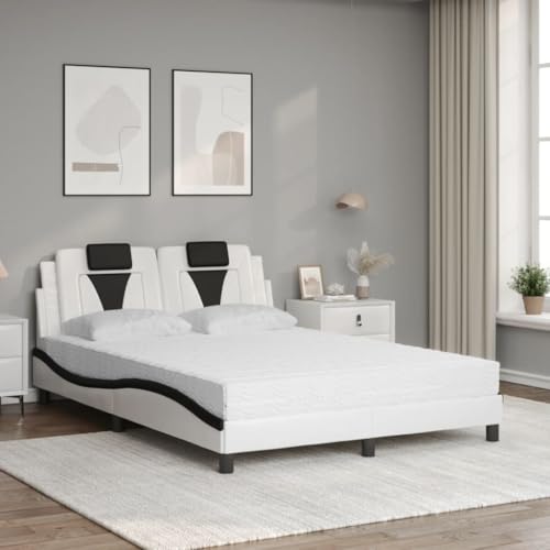 HEFZGDB Bett mit Matratze Weiß und Schwarz 140x200 cm Kunstleder Bette Gästebett Bettgestell Bettrahmen für Schlafzimmer Wohnbereich Herberge Gästezimmer von HEFZGDB