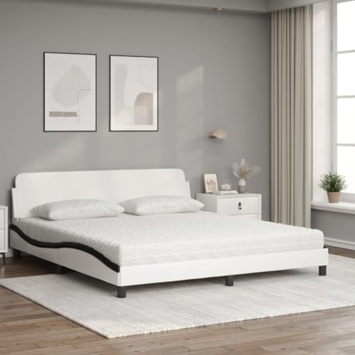 HEFZGDB Bett mit Matratze Weiß und Schwarz 180x200 cm Kunstleder Jugendbett Gästebett Familienbett Einzelbett für Herberge Wohnbereich Schlafzimmer Gästezimmer HEFZGDB Bett mit Matratze Weiß und Schwarz 180x200 cm Kunstleder Jugendbett Gästebett Familienbett Einzelbett für Herberge Wohnbereich Schlafzimmer Gästezimmer von HEFZGDB