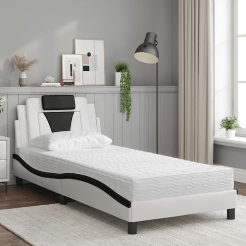 HEFZGDB Bett mit Matratze Weiß und Schwarz 90x200 cm Kunstleder Bette Gästebett Bettgestell Bettrahmen für Schlafzimmer Wohnbereich Herberge Gästezimmer von HEFZGDB