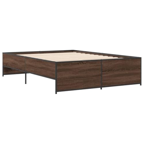 HEFZGDB Bettgestell Braun Eichen-Optik 135x190 cm Holzwerkstoff Metall Ehebett Bettgestell Bed Frame Einzelbett für Gästezimmer Herberge Schlafzimmer Wohnbereich von HEFZGDB