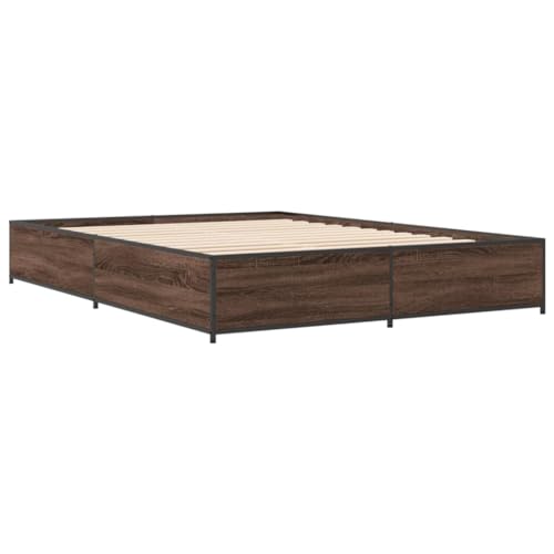 HEFZGDB Bettgestell Braun Eichen-Optik 140x200 cm Holzwerkstoff Metall Bette Gästebett Bed Frame Einzelbetten für Schlafzimmer Gästezimmer Wohnbereich Herberge von HEFZGDB