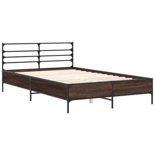 HEFZGDB Bettgestell Braun Eichen-Optik 140x200 cm Holzwerkstoff Metall Jugendbett Gästebett Bed Frame Einzelbett für Wohnbereich Herberge Schlafzimmer Gästezimmer HEFZGDB Bettgestell Braun Eichen-Optik 140x200 cm Holzwerkstoff Metall Jugendbett Gästebett Bed Frame Einzelbett für Wohnbereich Herberge Schlafzimmer Gästezimmer von HEFZGDB