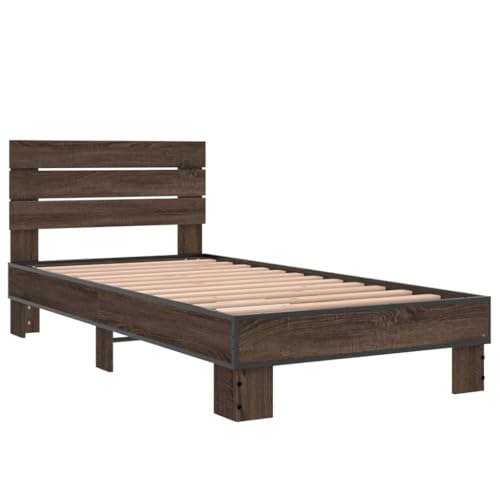 HEFZGDB Bettgestell Braun Eichen-Optik 75x190 cm Holzwerkstoff Metall Ehebett Gästebett Bed Frame Single Bed für Schlafzimmer Herberge Gästezimmer Wohnbereich HEFZGDB Bettgestell Braun Eichen-Optik 75x190 cm Holzwerkstoff Metall Ehebett Gästebett Bed Frame Single Bed für Schlafzimmer Herberge Gästezimmer Wohnbereich von HEFZGDB