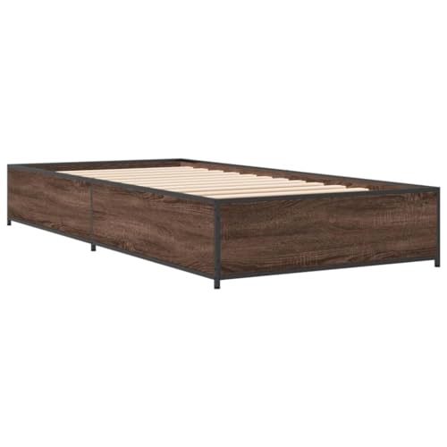 HEFZGDB Bettgestell Braun Eichen-Optik 90x200 cm Holzwerkstoff Metall Bette Gästebett Bed Frame Einzelbetten für Schlafzimmer Gästezimmer Wohnbereich Herberge von HEFZGDB