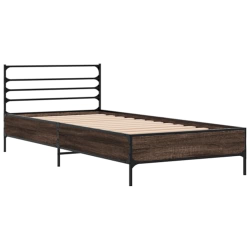 HEFZGDB Bettgestell Braun Eichen-Optik 90x200 cm Holzwerkstoff Metall Jugendbett Gästebett Bed Frame Einzelbett für Wohnbereich Herberge Schlafzimmer Gästezimmer HEFZGDB Bettgestell Braun Eichen-Optik 90x200 cm Holzwerkstoff Metall Jugendbett Gästebett Bed Frame Einzelbett für Wohnbereich Herberge Schlafzimmer Gästezimmer von HEFZGDB