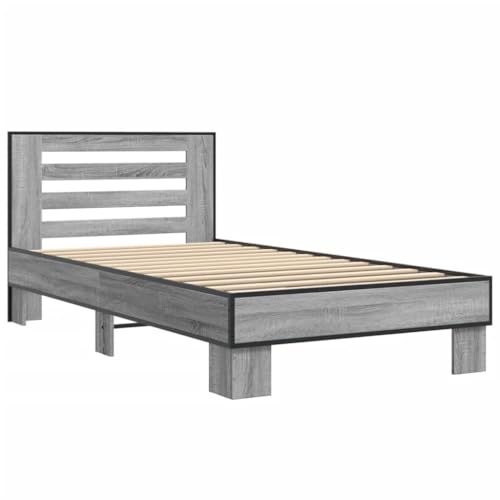 HEFZGDB Bettgestell Grau Sonoma 100x200 cm Holzwerkstoff und Metall Double Bed Gästebett Familienbett Einzelbetten für Gästezimmer Wohnbereich Schlafzimmer Herberge von HEFZGDB