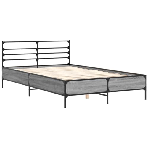 HEFZGDB Bettgestell Grau Sonoma 120x190 cm Holzwerkstoff und Metall Jugendbett Gästebett Bed Frame Einzelbett für Wohnbereich Herberge Schlafzimmer Gästezimmer von HEFZGDB