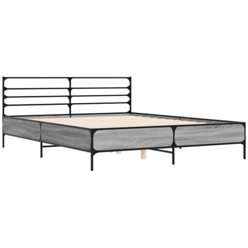 HEFZGDB Bettgestell Grau Sonoma 150x200 cm Holzwerkstoff und Metall Jugendbett Gästebett Bed Frame Einzelbett für Wohnbereich Herberge Schlafzimmer Gästezimmer von HEFZGDB