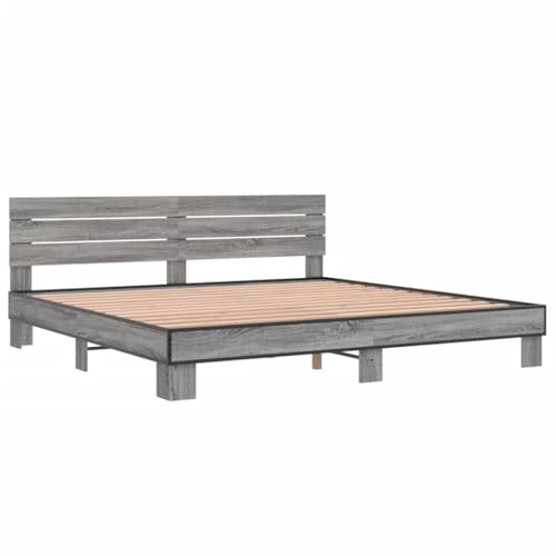 HEFZGDB Bettgestell Grau Sonoma 180x200 cm Holzwerkstoff und Metall Ehebett Gästebett Bed Frame Single Bed für Schlafzimmer Herberge Gästezimmer Wohnbereich HEFZGDB Bettgestell Grau Sonoma 180x200 cm Holzwerkstoff und Metall Ehebett Gästebett Bed Frame Single Bed für Schlafzimmer Herberge Gästezimmer Wohnbereich von HEFZGDB