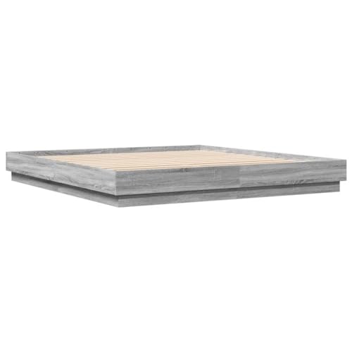 HEFZGDB Bettgestell Grau Sonoma 200x200 cm Holzwerkstoff Double Bed Gästebett Bettgestell Bettrahmen für Schlafzimmer Wohnbereich Gästezimmer Herberge von HEFZGDB