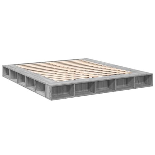 HEFZGDB Bettgestell Grau Sonoma 200x200 cm Holzwerkstoff Jugendbett Gästebett Familienbett Einzelbett für Herberge Gästezimmer Schlafzimmer Wohnbereich von HEFZGDB