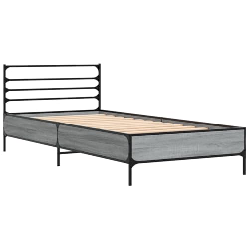 HEFZGDB Bettgestell Grau Sonoma 90x190 cm Holzwerkstoff und Metall Jugendbett Gästebett Bed Frame Einzelbett für Wohnbereich Herberge Schlafzimmer Gästezimmer HEFZGDB Bettgestell Grau Sonoma 90x190 cm Holzwerkstoff und Metall Jugendbett Gästebett Bed Frame Einzelbett für Wohnbereich Herberge Schlafzimmer Gästezimmer von HEFZGDB