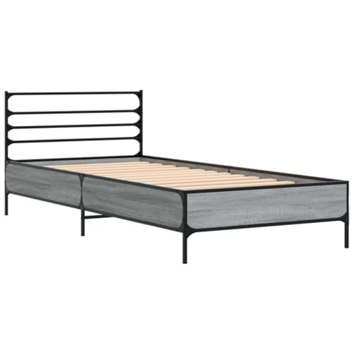 HEFZGDB Bettgestell Grau Sonoma 90x200 cm Holzwerkstoff und Metall Jugendbett Gästebett Bed Frame Einzelbett für Wohnbereich Herberge Schlafzimmer Gästezimmer HEFZGDB Bettgestell Grau Sonoma 90x200 cm Holzwerkstoff und Metall Jugendbett Gästebett Bed Frame Einzelbett für Wohnbereich Herberge Schlafzimmer Gästezimmer von HEFZGDB