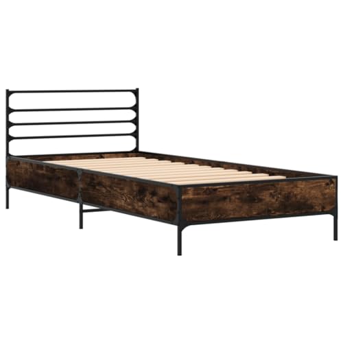 HEFZGDB Bettgestell Räuchereiche 75x190 cm Holzwerkstoff und Metall Jugendbett Gästebett Bed Frame Einzelbett für Wohnbereich Herberge Schlafzimmer Gästezimmer HEFZGDB Bettgestell Räuchereiche 75x190 cm Holzwerkstoff und Metall Jugendbett Gästebett Bed Frame Einzelbett für Wohnbereich Herberge Schlafzimmer Gästezimmer von HEFZGDB