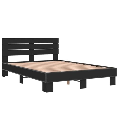 HEFZGDB Bettgestell Schwarz 140x200 cm Holzwerkstoff und Metall Ehebett Gästebett Bed Frame Single Bed für Schlafzimmer Herberge Gästezimmer Wohnbereich von HEFZGDB