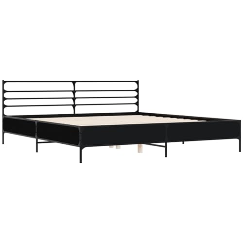 HEFZGDB Bettgestell Schwarz 180x200 cm Holzwerkstoff und Metall Jugendbett Gästebett Bed Frame Einzelbett für Wohnbereich Herberge Schlafzimmer Gästezimmer von HEFZGDB