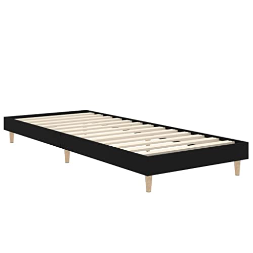 HEFZGDB Bettgestell Schwarz 75x190 cm Holzwerkstoff Jugendbett Gästebett Bettgestell Single Bed für Schlafzimmer Wohnbereich Gästezimmer Herberge von HEFZGDB