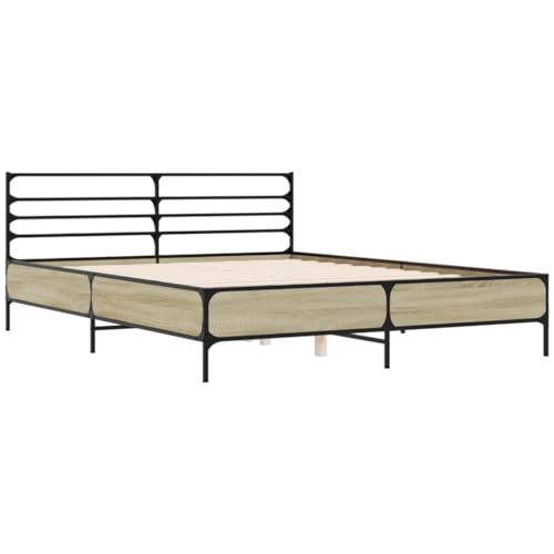 HEFZGDB Bettgestell Sonoma-Eiche 150x200 cm Holzwerkstoff und Metall Jugendbett Gästebett Bed Frame Einzelbett für Wohnbereich Herberge Schlafzimmer Gästezimmer HEFZGDB Bettgestell Sonoma-Eiche 150x200 cm Holzwerkstoff und Metall Jugendbett Gästebett Bed Frame Einzelbett für Wohnbereich Herberge Schlafzimmer Gästezimmer von HEFZGDB
