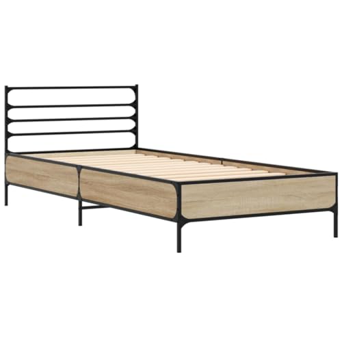HEFZGDB Bettgestell Sonoma-Eiche 75x190 cm Holzwerkstoff und Metall Jugendbett Gästebett Bed Frame Einzelbett für Wohnbereich Herberge Schlafzimmer Gästezimmer HEFZGDB Bettgestell Sonoma-Eiche 75x190 cm Holzwerkstoff und Metall Jugendbett Gästebett Bed Frame Einzelbett für Wohnbereich Herberge Schlafzimmer Gästezimmer von HEFZGDB