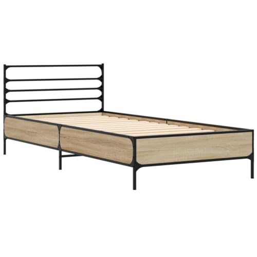 HEFZGDB Bettgestell Sonoma-Eiche 90x190 cm Holzwerkstoff und Metall Jugendbett Gästebett Bed Frame Einzelbett für Wohnbereich Herberge Schlafzimmer Gästezimmer HEFZGDB Bettgestell Sonoma-Eiche 90x190 cm Holzwerkstoff und Metall Jugendbett Gästebett Bed Frame Einzelbett für Wohnbereich Herberge Schlafzimmer Gästezimmer von HEFZGDB
