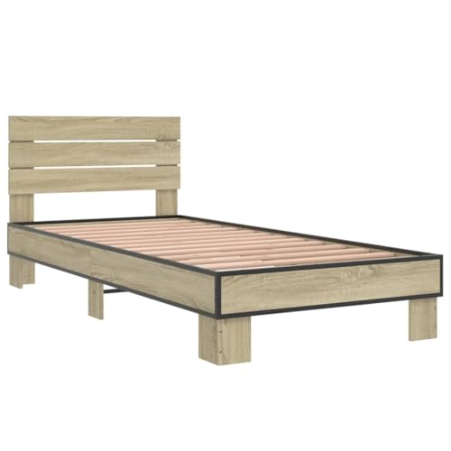 HEFZGDB Bettgestell Sonoma-Eiche 90x200 cm Holzwerkstoff und Metall Ehebett Gästebett Bed Frame Single Bed für Schlafzimmer Herberge Gästezimmer Wohnbereich HEFZGDB Bettgestell Sonoma-Eiche 90x200 cm Holzwerkstoff und Metall Ehebett Gästebett Bed Frame Single Bed für Schlafzimmer Herberge Gästezimmer Wohnbereich von HEFZGDB