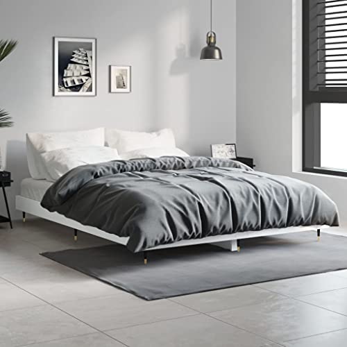HEFZGDB Bettgestell Weiß 135x190 cm Holzwerkstoff Einzelbett Bettgestell Doppelbett Bettrahmen für Wohnbereich Herberge Schlafzimmer Gästezimmer von HEFZGDB