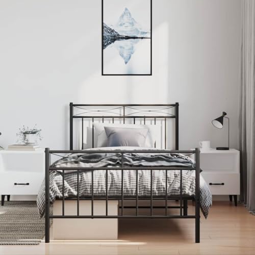 HEFZGDB Bettgestell mit Kopf- und Fußteil Metall Schwarz 100x200 cm Ehebett Gästebett Bed Frame Single Bed für Herberge Wohnbereich Gästezimmer Schlafzimmer HEFZGDB Bettgestell mit Kopf- und Fußteil Metall Schwarz 100x200 cm Ehebett Gästebett Bed Frame Single Bed für Herberge Wohnbereich Gästezimmer Schlafzimmer von HEFZGDB