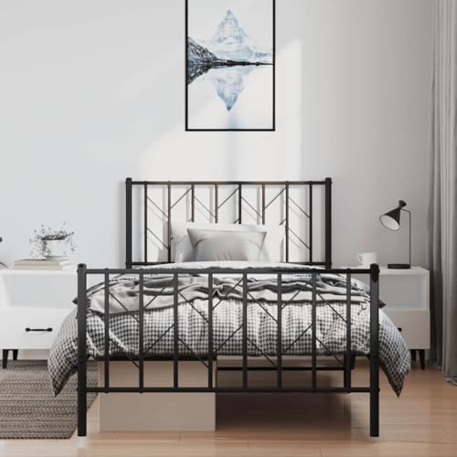 HEFZGDB Bettgestell mit Kopf- und Fußteil Metall Schwarz 100x200 cm Jugendbett Bed Frame Familienbett Doppelbett für Herberge Wohnbereich Schlafzimmer Gästezimmer HEFZGDB Bettgestell mit Kopf- und Fußteil Metall Schwarz 100x200 cm Jugendbett Bed Frame Familienbett Doppelbett für Herberge Wohnbereich Schlafzimmer Gästezimmer von HEFZGDB