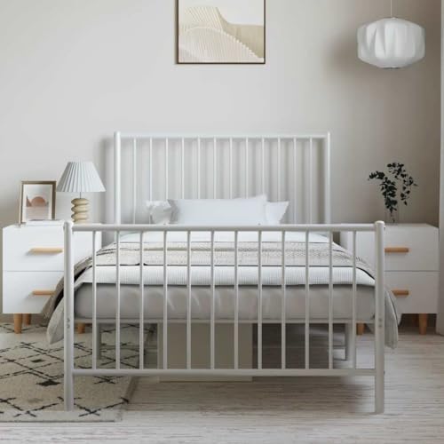 HEFZGDB Bettgestell mit Kopf- und Fußteil Metall Weiß 100x190 cm Single Bed Gästebett Einzelbetten Einzelbett für Gästezimmer Herberge Schlafzimmer Wohnbereich HEFZGDB Bettgestell mit Kopf- und Fußteil Metall Weiß 100x190 cm Single Bed Gästebett Einzelbetten Einzelbett für Gästezimmer Herberge Schlafzimmer Wohnbereich von HEFZGDB