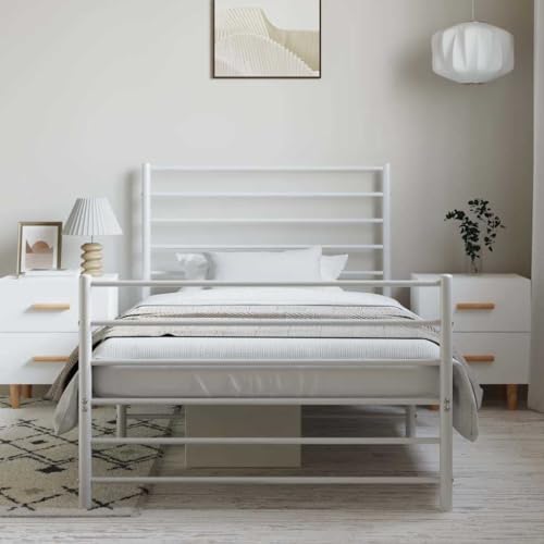HEFZGDB Bettgestell mit Kopf- und Fußteil Metall Weiß 100x200 cm Einzelbett Familienbett Einzelbetten Doppelbett für Gästezimmer Schlafzimmer Herberge Wohnbereich von HEFZGDB