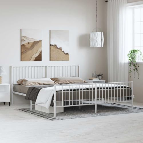 HEFZGDB Bettgestell mit Kopf- und Fußteil Metall Weiß 183x213 cm Single Bed Gästebett Einzelbetten Einzelbett für Gästezimmer Herberge Schlafzimmer Wohnbereich von HEFZGDB