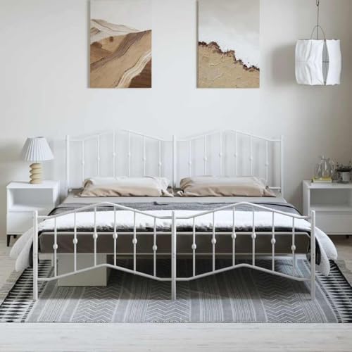 HEFZGDB Bettgestell mit Kopf- und Fußteil Metall Weiß 193x203 cm Ehebett Bettgestell Einzelbetten Bettrahmen für Schlafzimmer Gästezimmer Wohnbereich Herberge von HEFZGDB