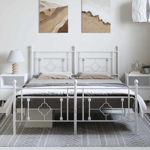 HEFZGDB Bettgestell mit Kopf- und Fußteil Metall Weiß 193x203 cm Guest Bed Gästebett Bettgestell Doppelbett für Wohnbereich Gästezimmer Schlafzimmer Herberge von HEFZGDB