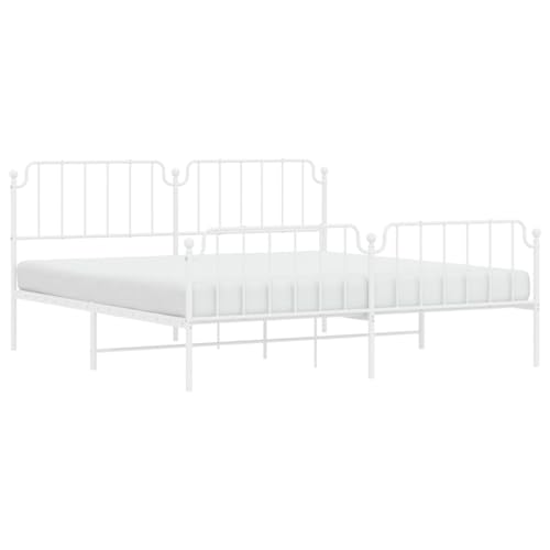 HEFZGDB Bettgestell mit Kopf- und Fußteil Metall Weiß 200x200 cm Double Bed Gästebett Bettgestell Einzelbett für Herberge Gästezimmer Wohnbereich Schlafzimmer von HEFZGDB