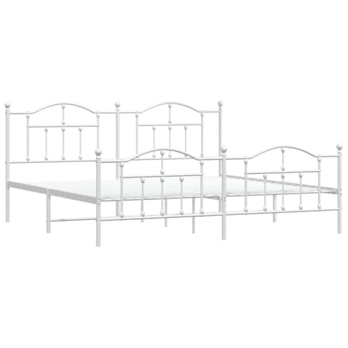 HEFZGDB Bettgestell mit Kopf- und Fußteil Metall Weiß 200x200 cm Guest Bed Gästebett Bed Frame Familienbett für Gästezimmer Wohnbereich Schlafzimmer Herberge von HEFZGDB