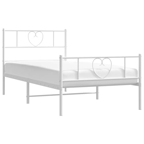 HEFZGDB Bettgestell mit Kopf- und Fußteil Metall Weiß 80x200 cm Ehebett Bettgestell Bed Frame Einzelbett für Wohnbereich Herberge Gästezimmer Schlafzimmer von HEFZGDB