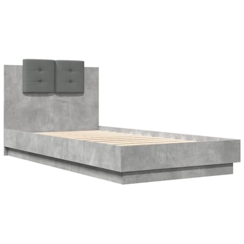 HEFZGDB Bettgestell mit Kopfteil Betongrau 90x190 cm Holzwerkstoff Jugendbett Gästebett Familienbett Bettrahmen für Wohnbereich Herberge Gästezimmer Schlafzimmer von HEFZGDB