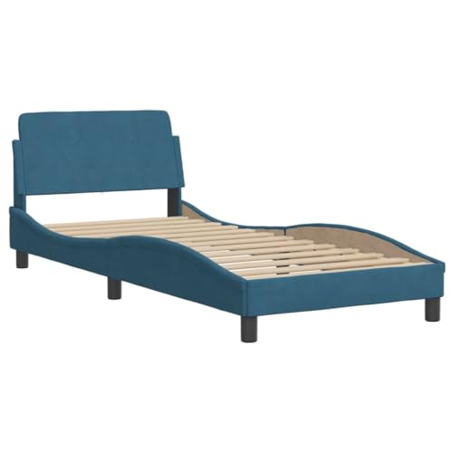 HEFZGDB Bettgestell mit Kopfteil Blau 80x200 cm Samt Ehebett Bettgestell Familienbett Einzelbett für Gästezimmer Schlafzimmer Herberge Wohnbereich von HEFZGDB