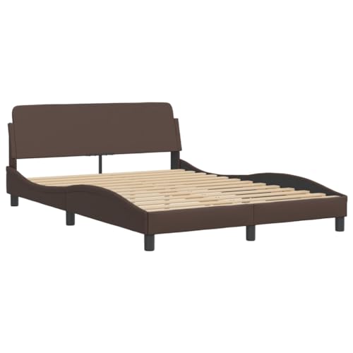 HEFZGDB Bettgestell mit Kopfteil Braun 140x190 cm Kunstleder Jugendbett Gästebett Familienbett Einzelbett für Gästezimmer Wohnbereich Herberge Schlafzimmer von HEFZGDB