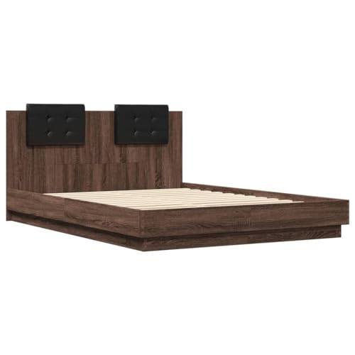 HEFZGDB Bettgestell mit Kopfteil Braun Eichen-Optik 120x200 cm Jugendbett Gästebett Familienbett Bettrahmen für Wohnbereich Herberge Gästezimmer Schlafzimmer von HEFZGDB