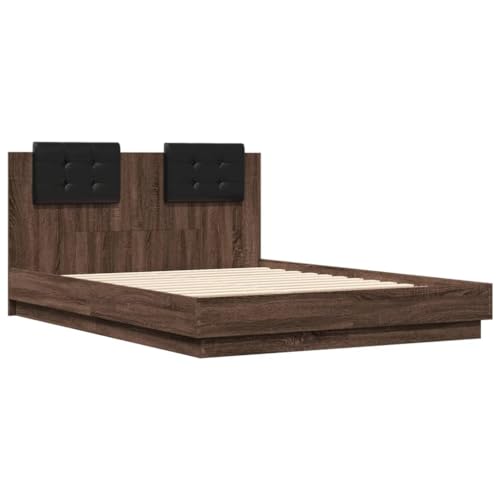 HEFZGDB Bettgestell mit Kopfteil Braun Eichen-Optik 135x190 cm Jugendbett Gästebett Familienbett Bettrahmen für Wohnbereich Herberge Gästezimmer Schlafzimmer von HEFZGDB