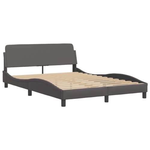 HEFZGDB Bettgestell mit Kopfteil Grau 120x200 cm Kunstleder Jugendbett Gästebett Familienbett Einzelbett für Gästezimmer Wohnbereich Herberge Schlafzimmer von HEFZGDB