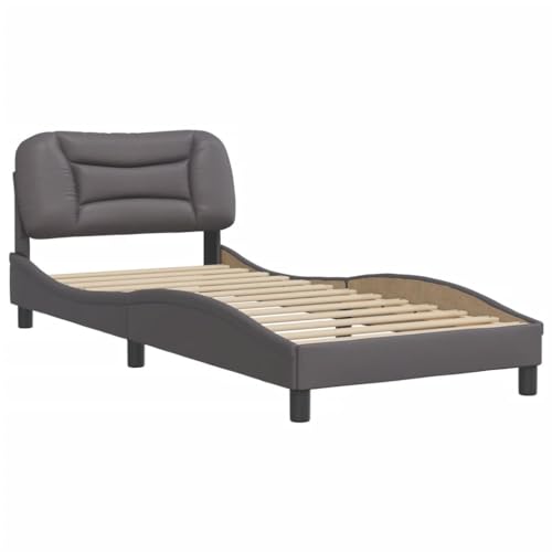 HEFZGDB Bettgestell mit Kopfteil Grau 90x190 cm Kunstleder Ehebett Gästebett Bed Frame Single Bed für Herberge Gästezimmer Wohnbereich Schlafzimmer von HEFZGDB